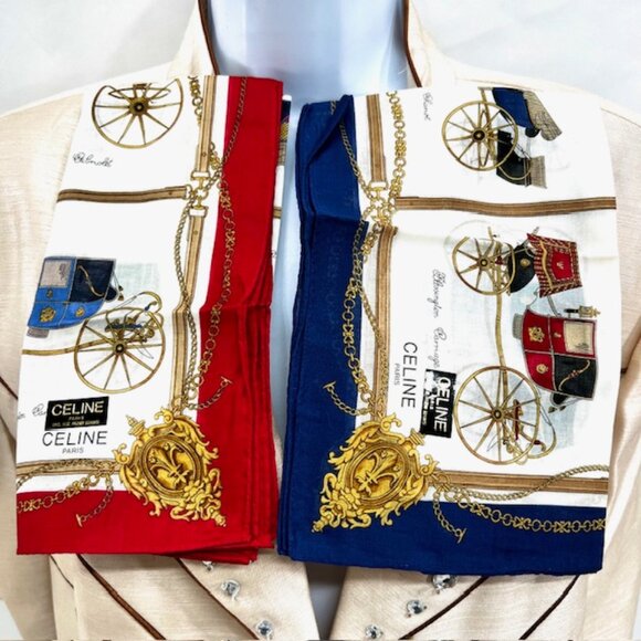 New W/ Box-  Set of 2 CELINE  Brington Carriage  Mini Scarf/Handkerchief 18"(52) - Picture 1 of 9